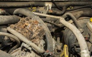 deer mouse nest in a car engine
