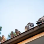 Feral pigeons perched on the roof of a house. Birds can be quite the nuisance on your property, wreaking havoc on buildings and other areas. Contact Batzner Pest Control to get rid of nuisance birds today.