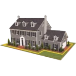 3D rendering of a gray residential home with a yellow perimeter