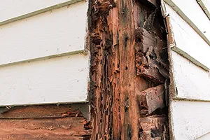 Termite damage to the outside of a home's frame