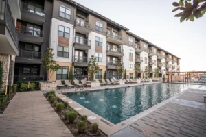 A mosquito free pool at an apartment complex.
